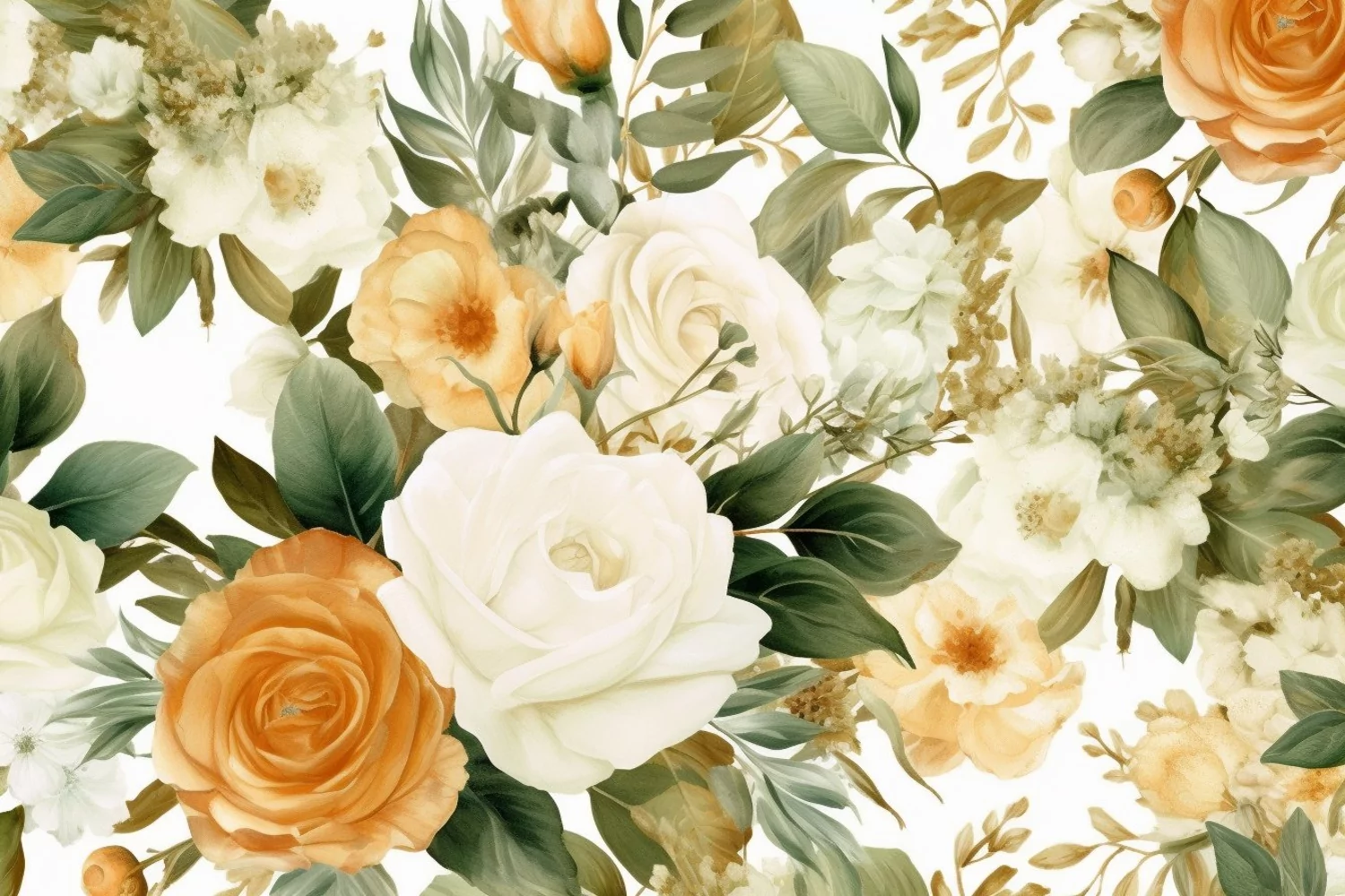 Watercolor floral border wreath with green leaves background product image 1