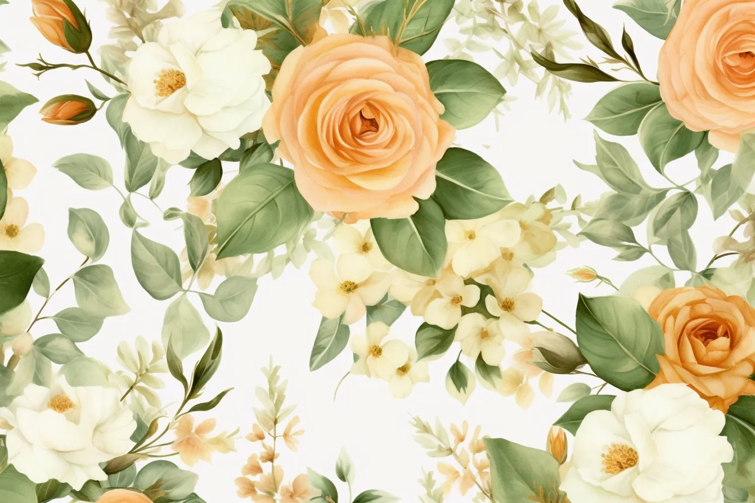 Watercolor floral border wreath with green leaves background product image 1