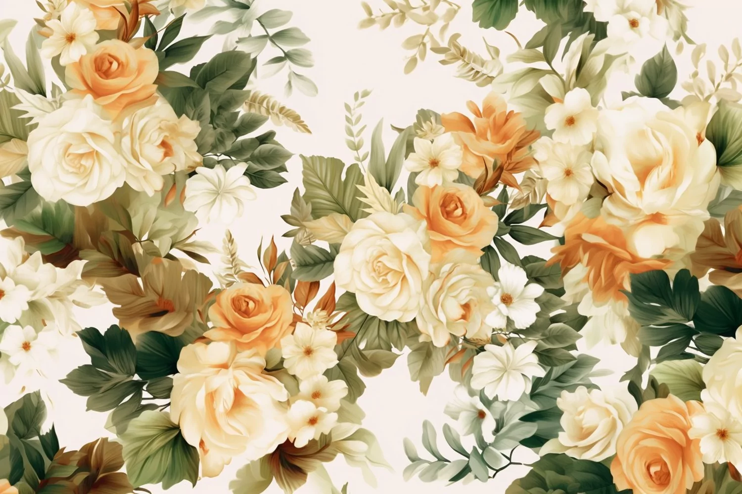 Watercolor floral border wreath with green leaves background product image 1