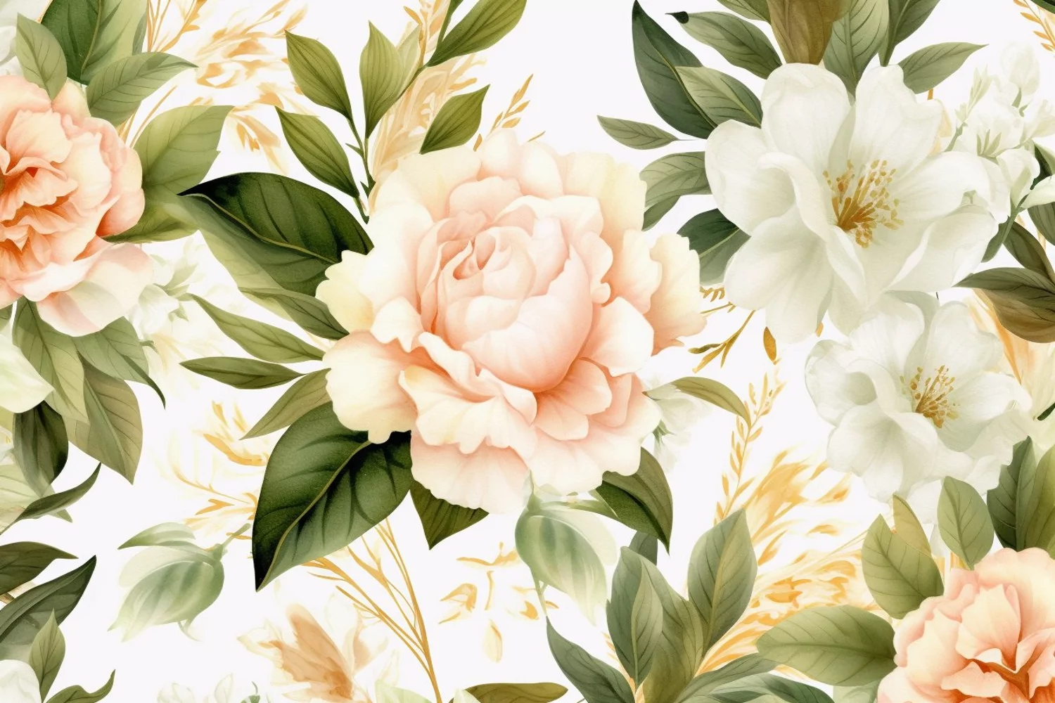 Watercolor floral border wreath with green leaves background product image 1