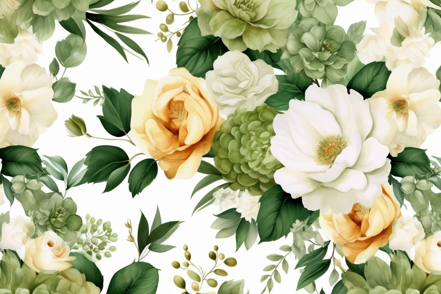 Watercolor floral border wreath with green leaves background product image 1