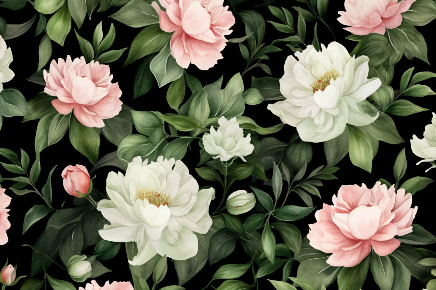 Watercolor floral border wreath with green leaves background product image 1