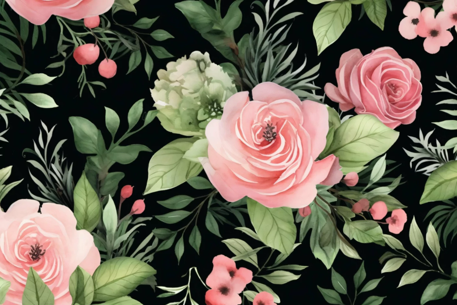 Watercolor floral border wreath with green leaves background product image 1