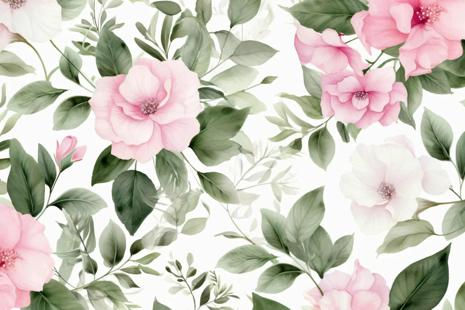 Watercolor floral border wreath with green leaves background product image 1