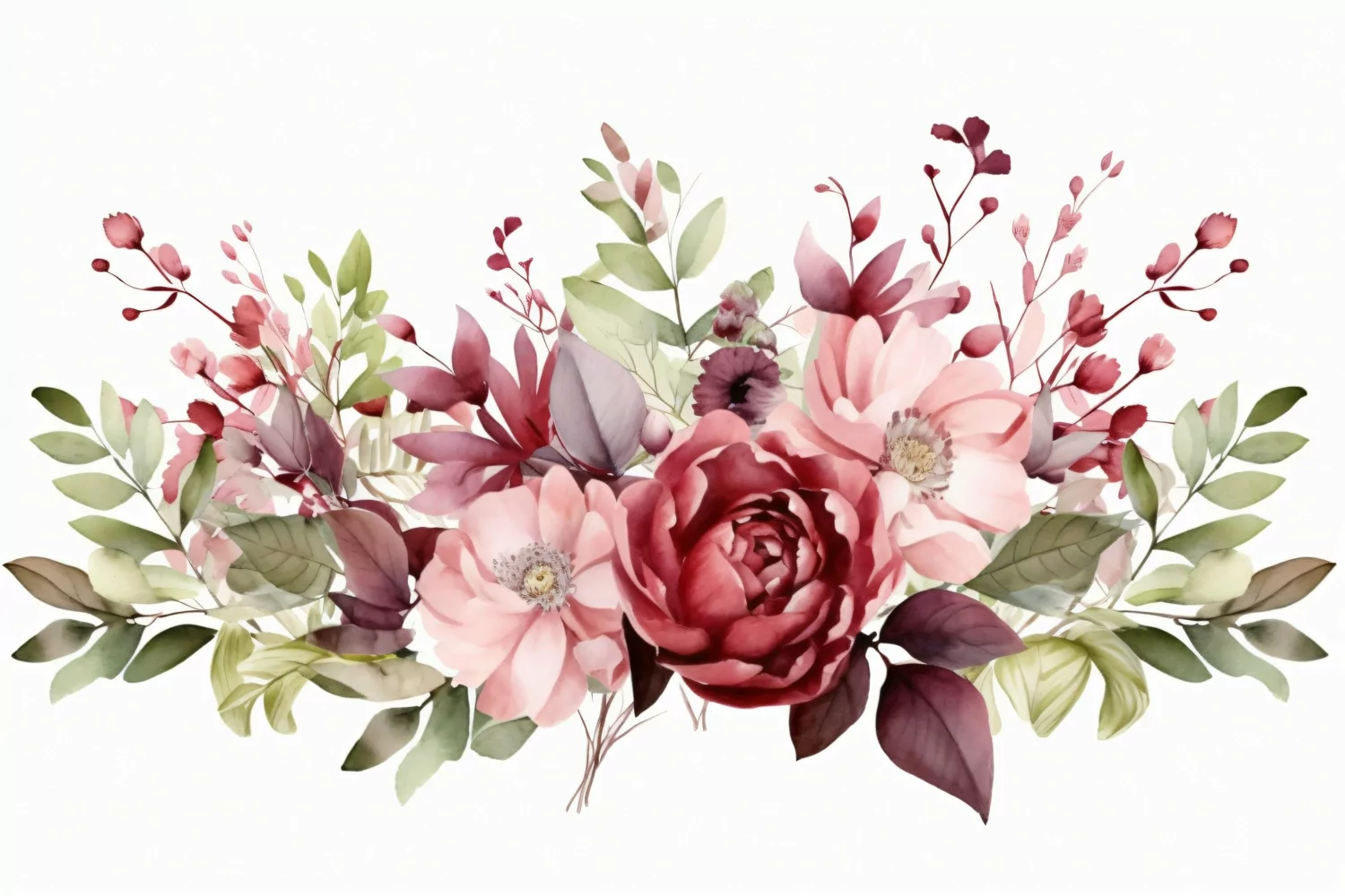 Watercolor floral border wreath with green leaves background product image 1