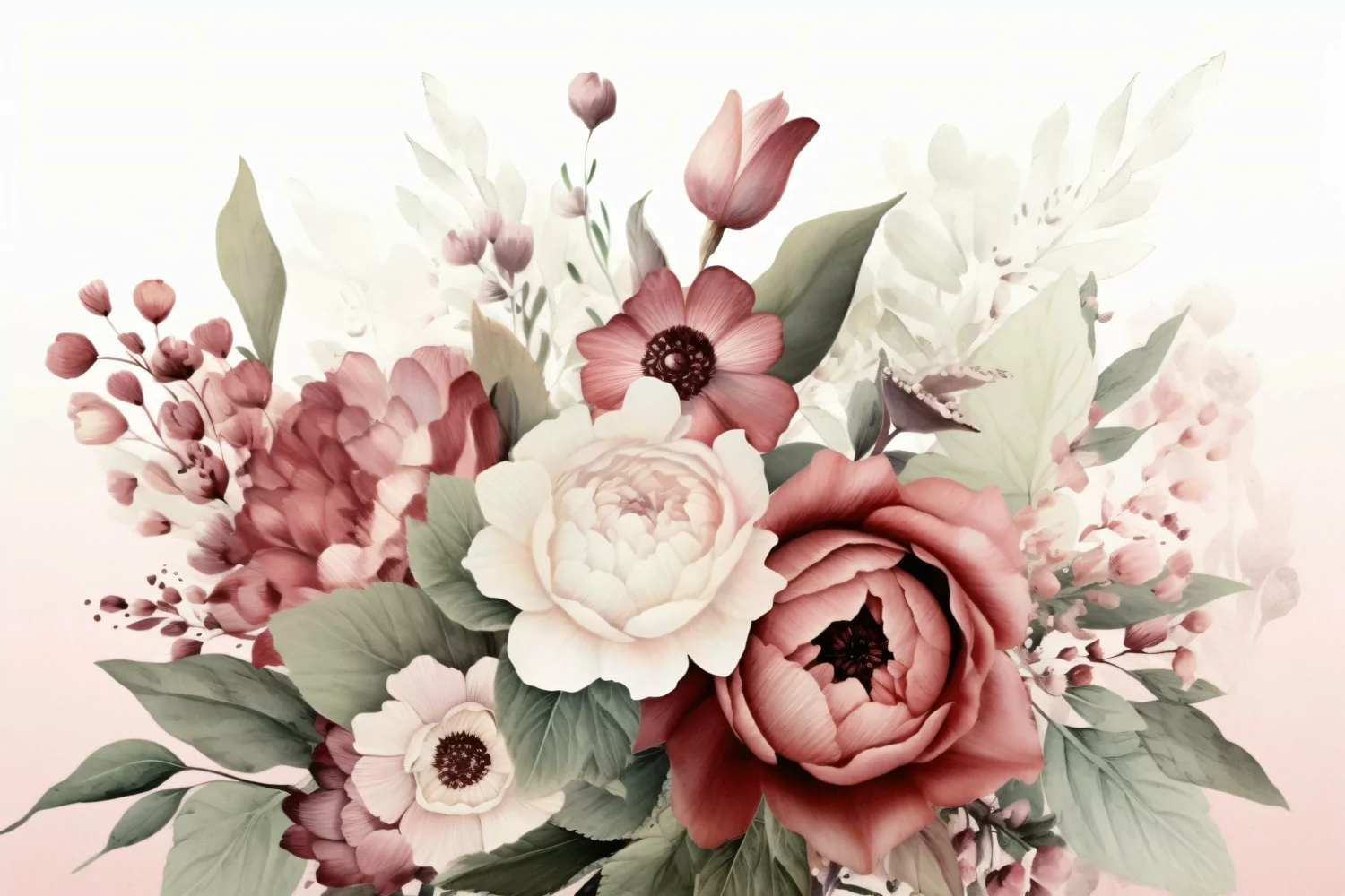 Watercolor floral border wreath with green leaves background product image 1