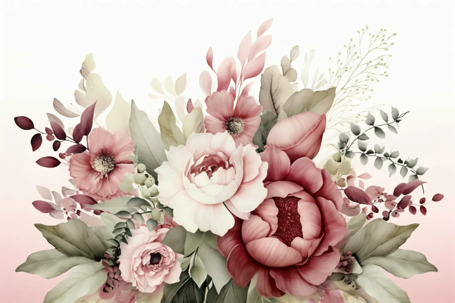 Watercolor floral border wreath with green leaves background product image 1