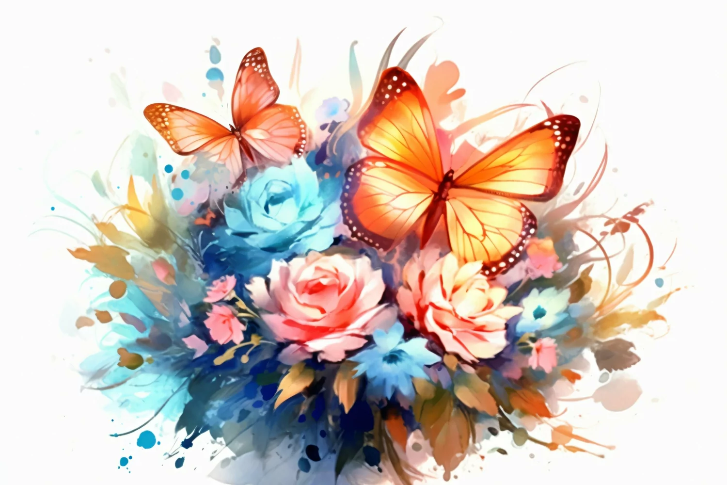 Watercolor Floral Background with blue butterflies product image 1