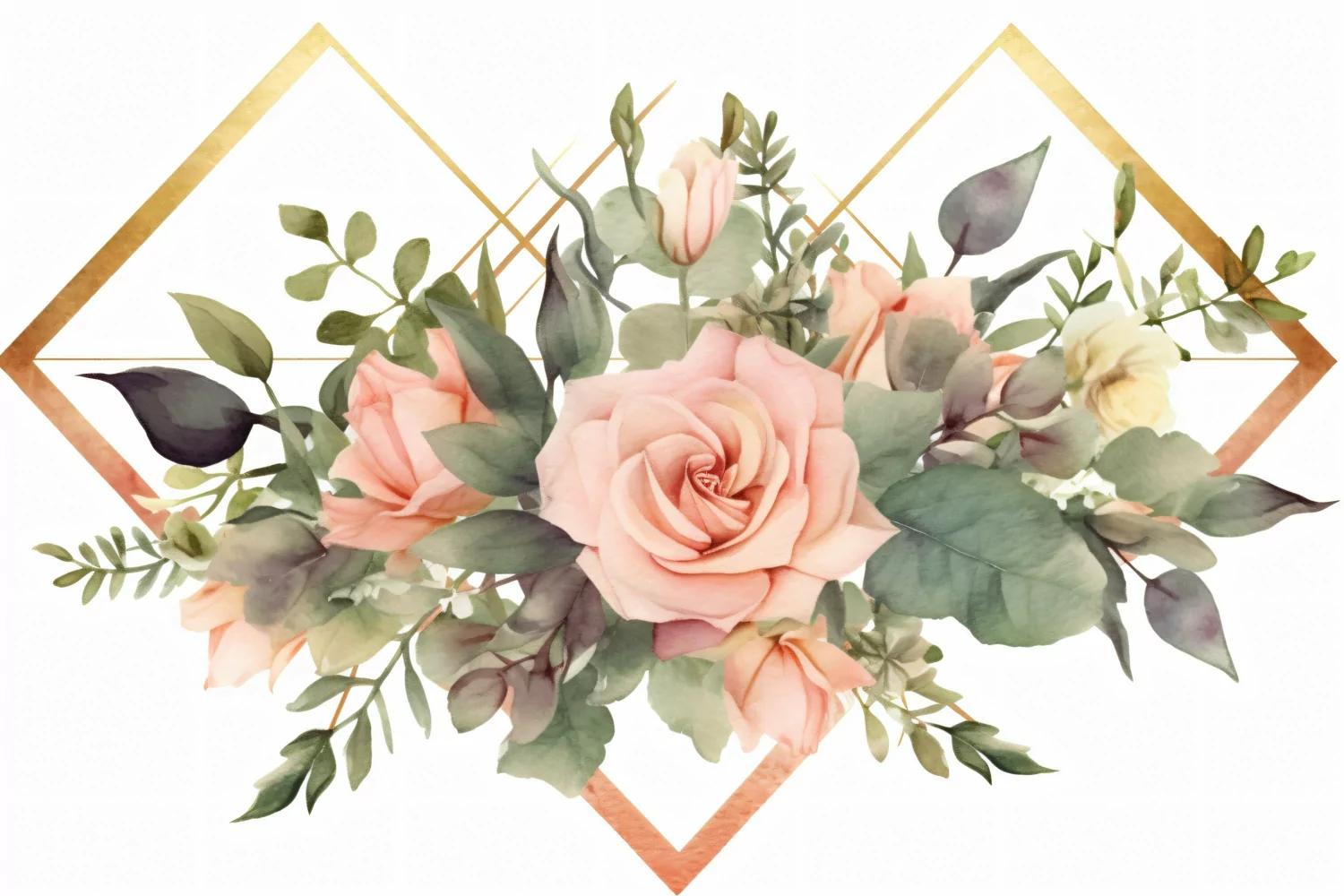 Watercolor Floral Background with golden lines product image 1