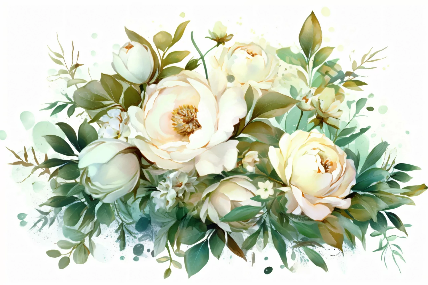 Watercolor Floral Background with Green Leaves on White BG product image 1