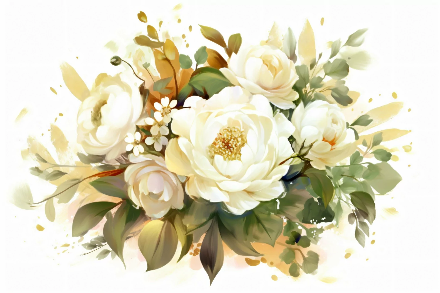 Watercolor Floral Background with Green Leaves on White BG product image 1