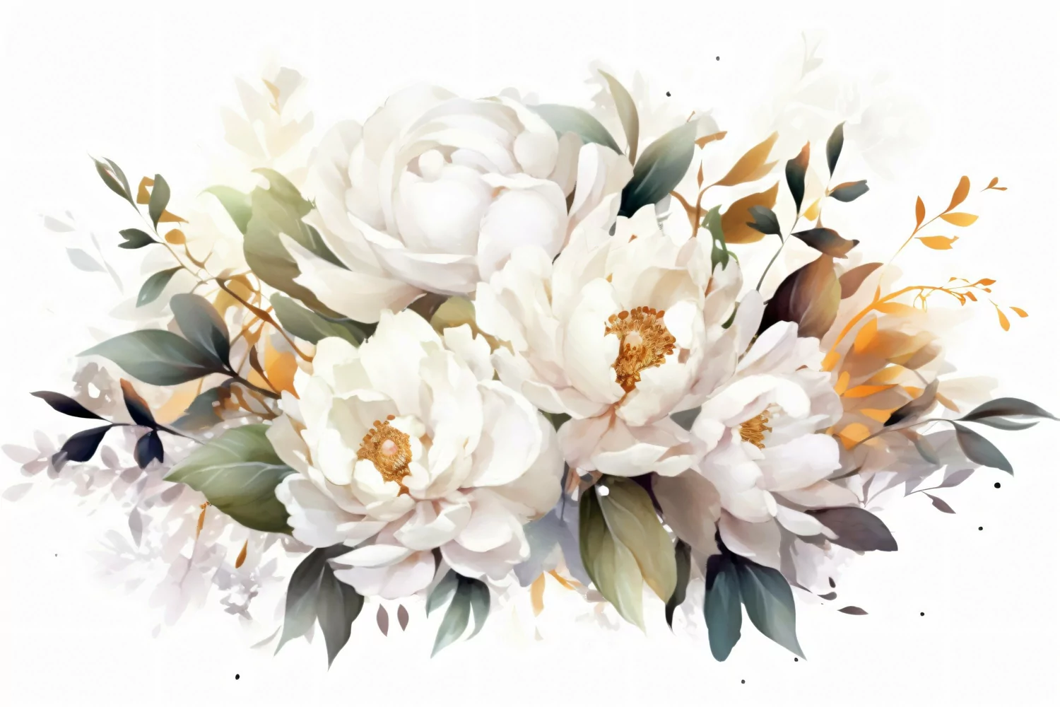 Watercolor Floral Background with Green Leaves on White BG product image 1