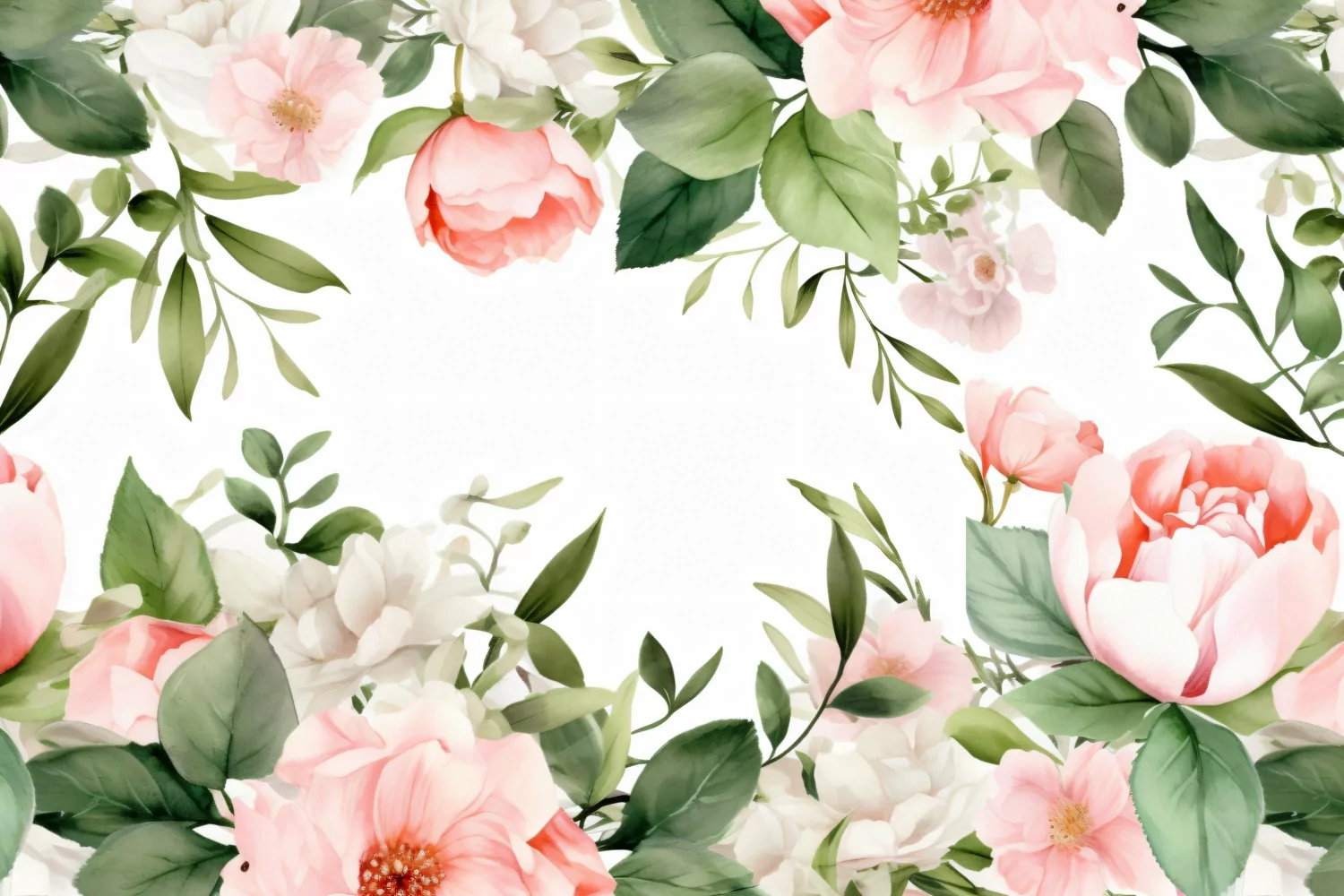 Watercolor Floral Background with Green Leaves on White BG product image 1