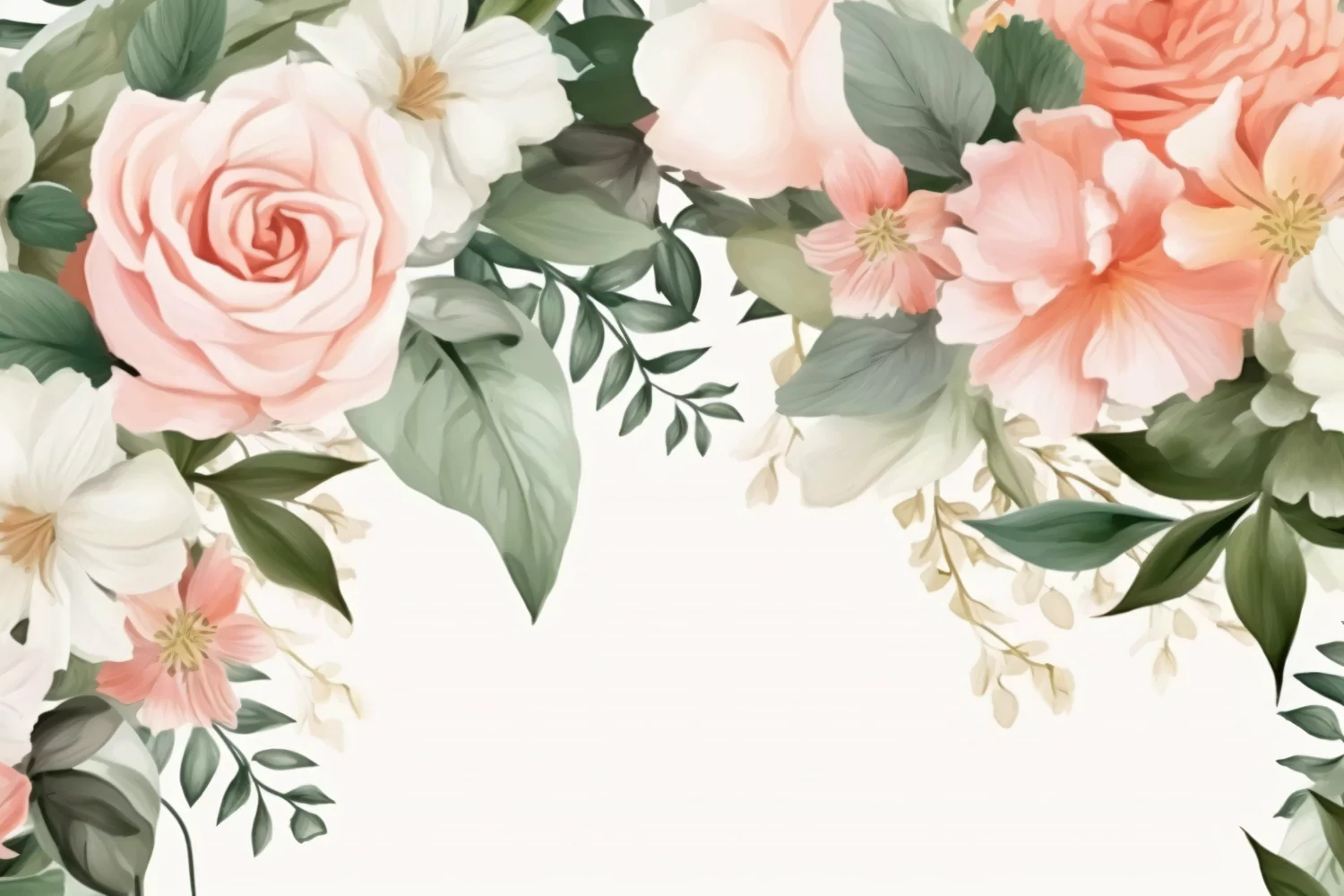 Watercolor Floral Background with Green Leaves on White BG product image 1