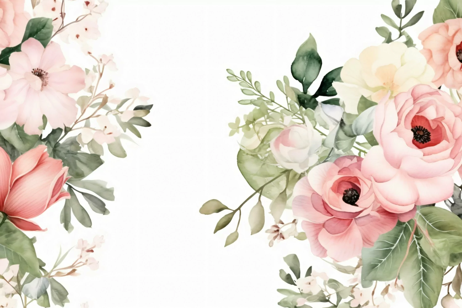 Watercolor Floral Background with Green Leaves on White BG product image 1