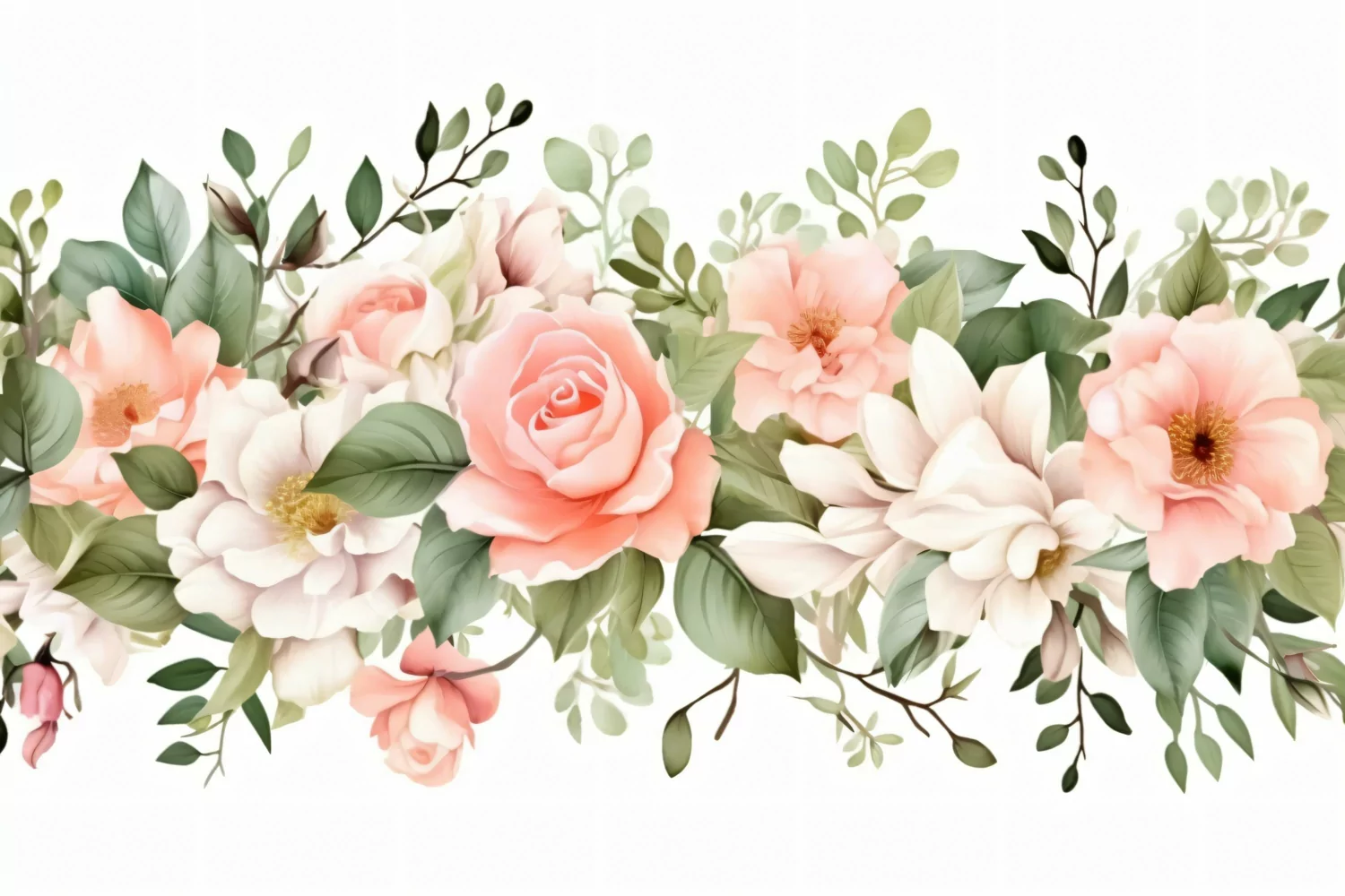 Watercolor Floral Background with Green Leaves on White BG product image 1