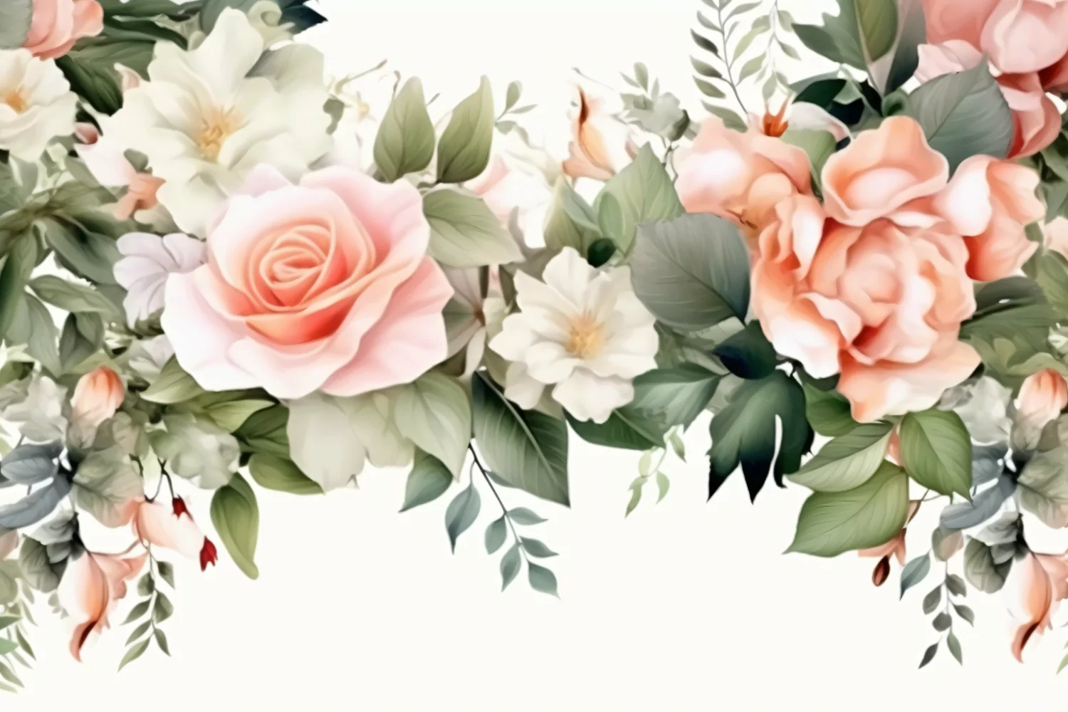 Watercolor Floral Background with Green Leaves on White BG product image 1