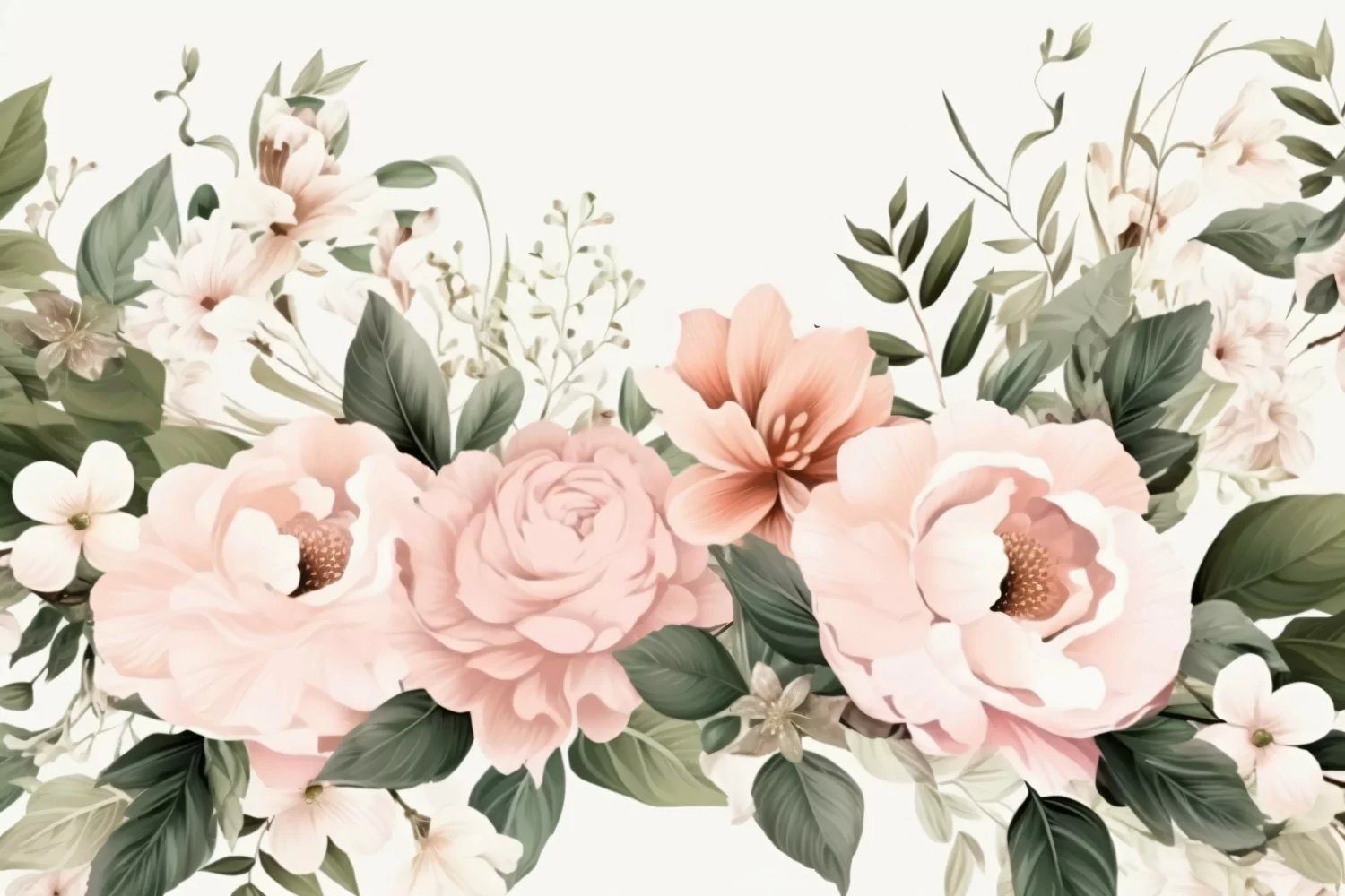 Watercolor Floral Background with Green Leaves on White BG product image 1