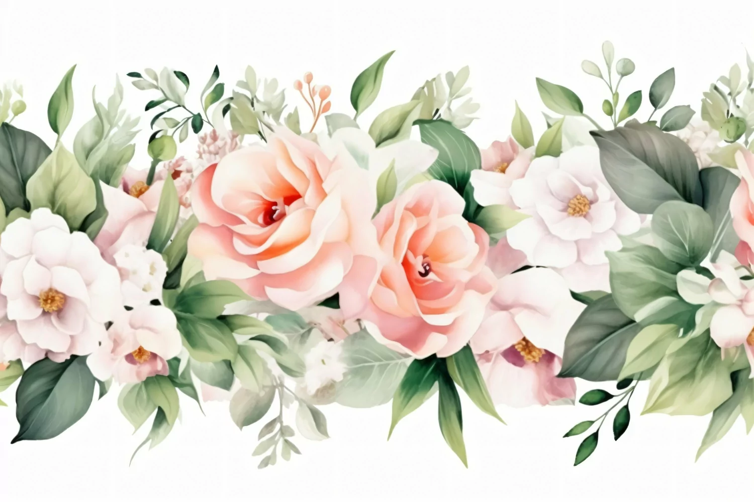 Watercolor Floral Background with Green Leaves on White BG product image 1