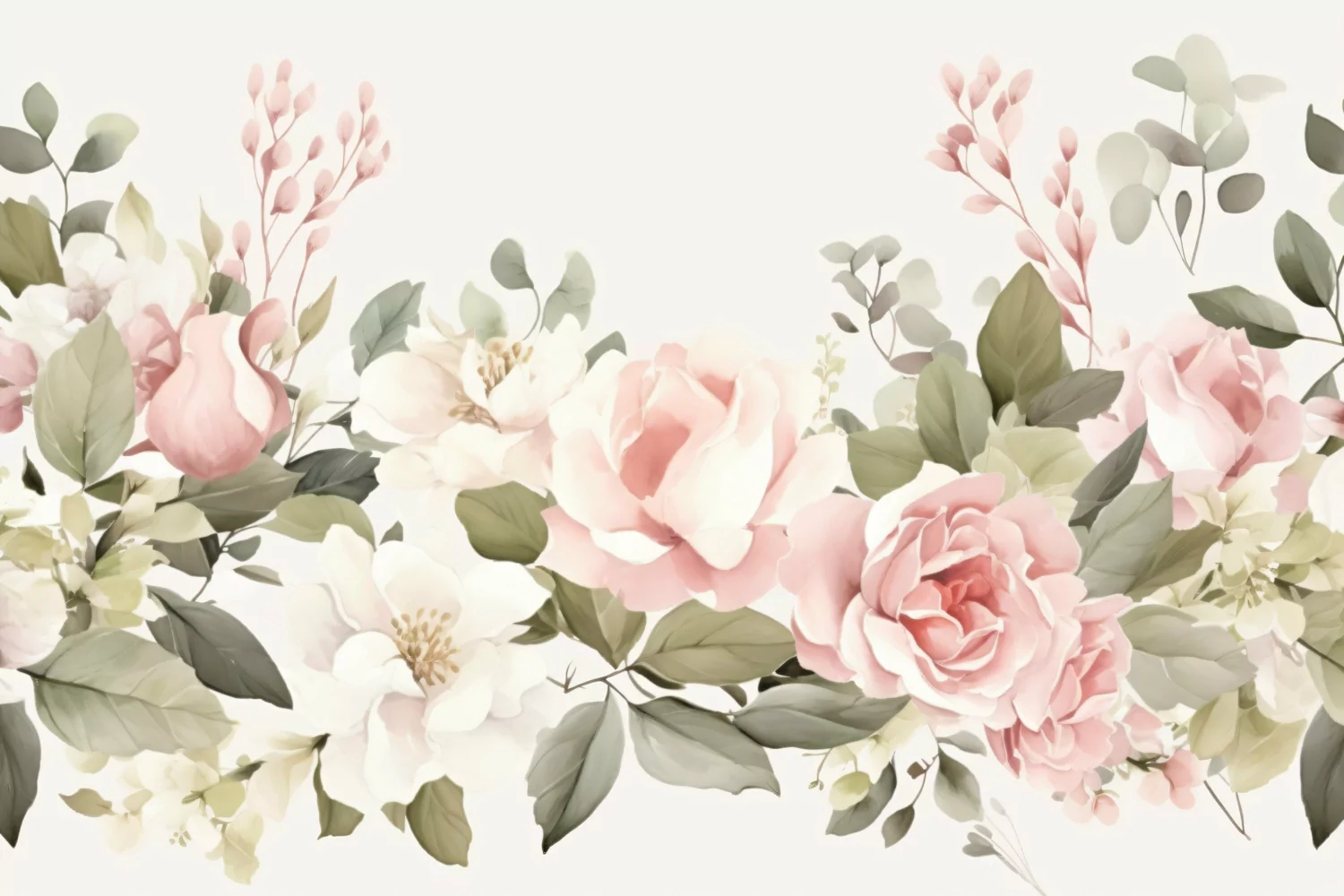 Watercolor Floral Background with Green Leaves on White BG product image 1