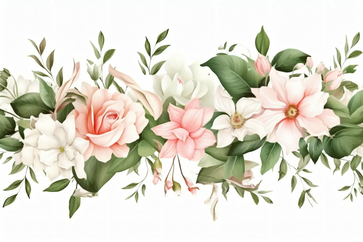 Watercolor Floral Background with Green Leaves on White BG product image 1