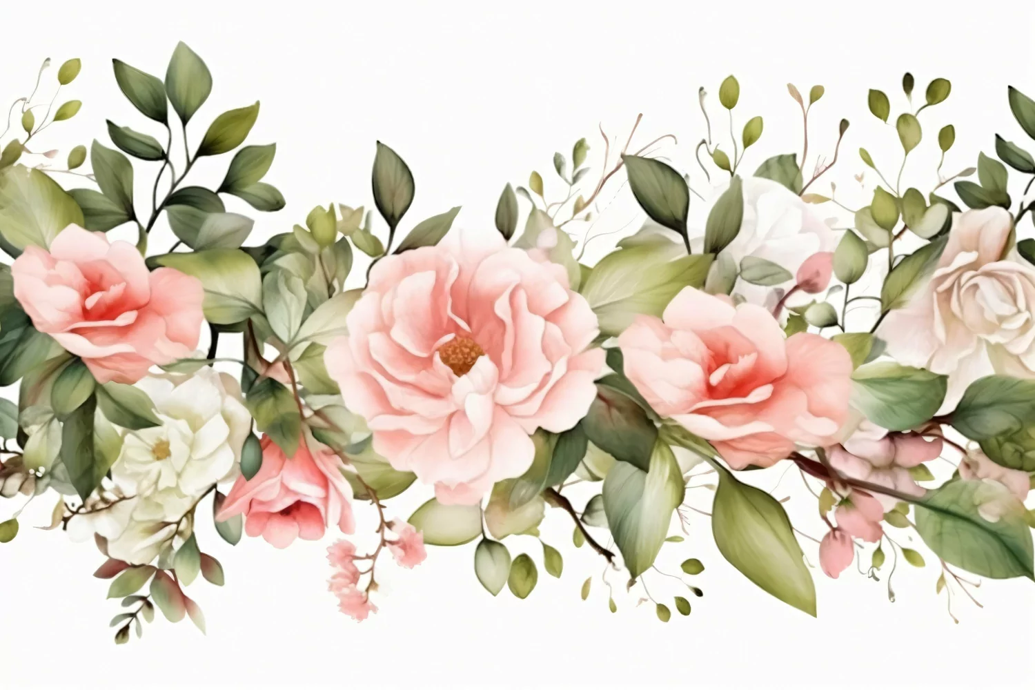 Watercolor Floral Background with Green Leaves on White BG product image 1