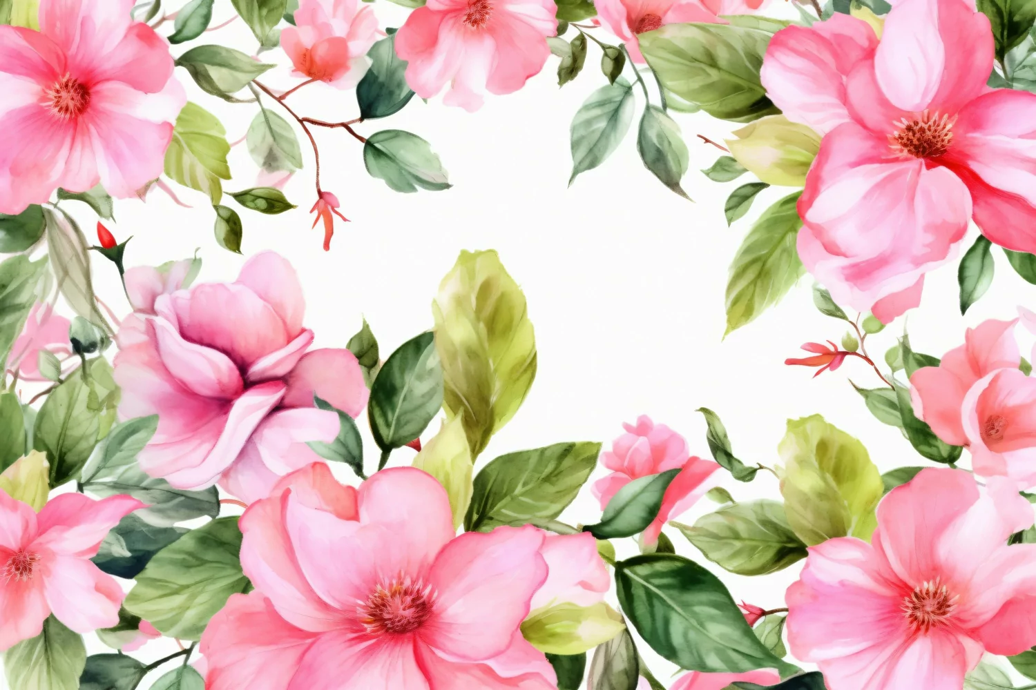 Watercolor Floral Background with Red Flowers on White BG product image 1