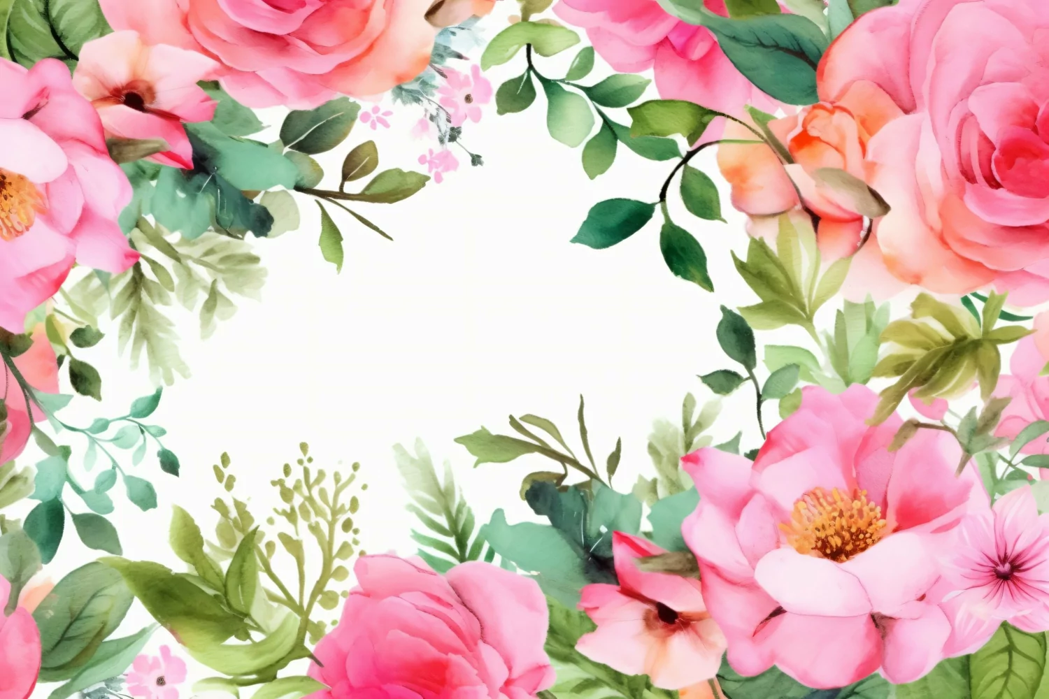 Watercolor Floral Background with Red Flowers on White BG product image 1