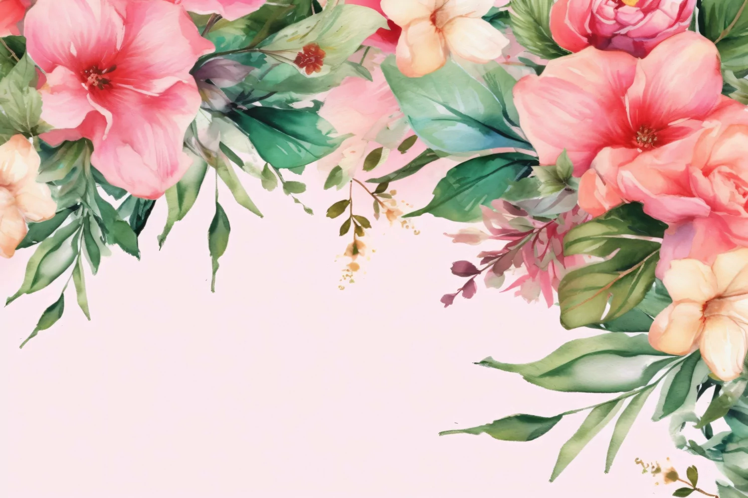 Watercolor Floral Background with Red Flowers on Pink BG product image 1