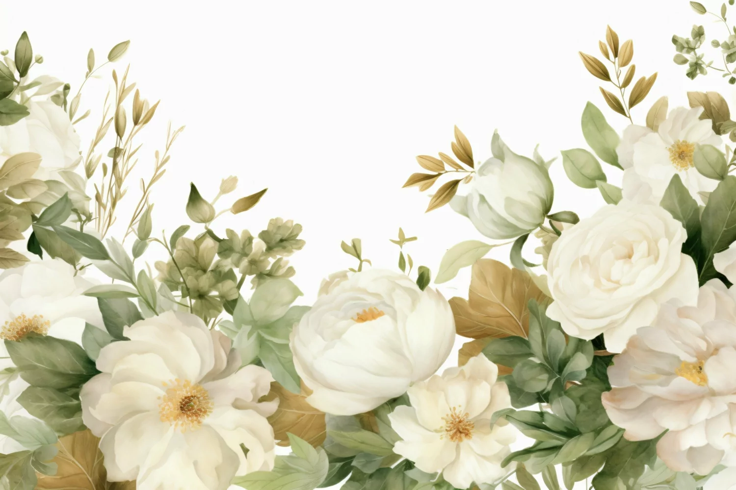 Watercolor Floral Background with White Flowers on White BG product image 1