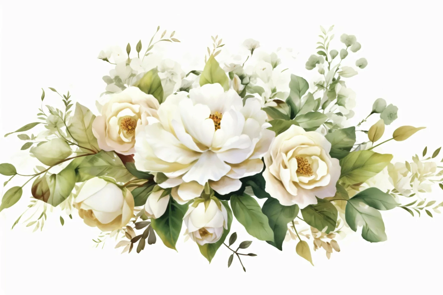 Watercolor Floral Background with White Flowers on White BG product image 1