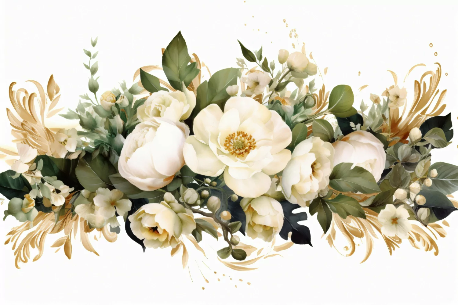 Watercolor Floral Background with White Flowers on White BG product image 1