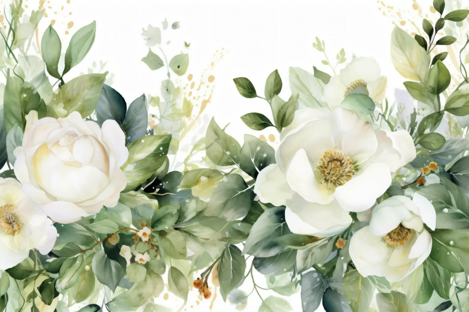 Watercolor Floral Background with White Flowers on White BG product image 1
