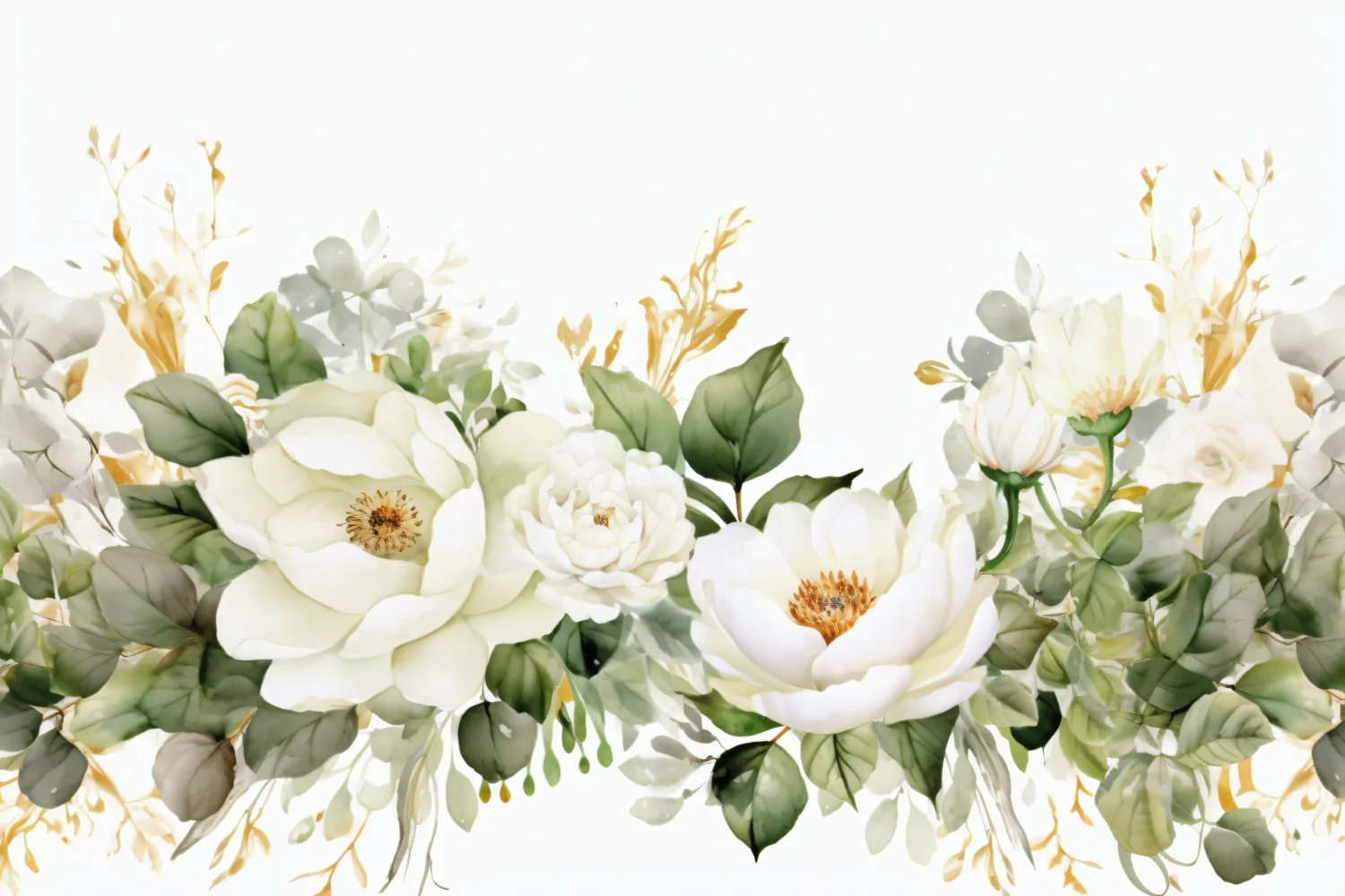 Watercolor Floral Background with White Flowers on White BG product image 1
