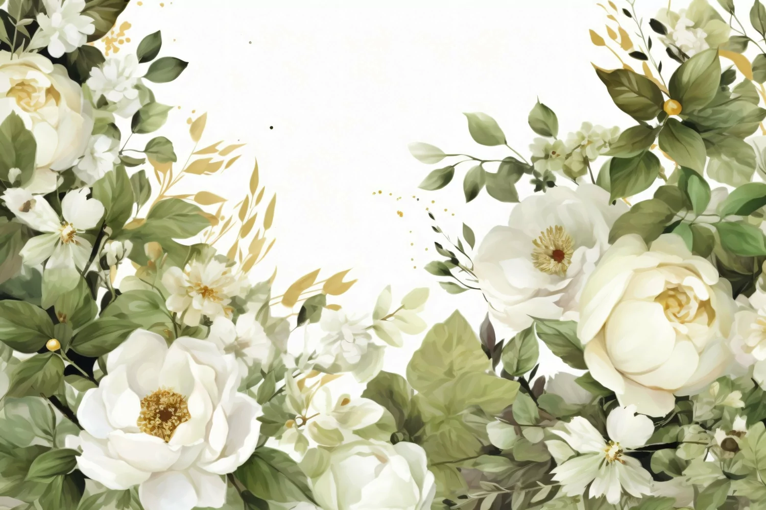 Watercolor Floral Background with Green Leaves on White BG product image 1