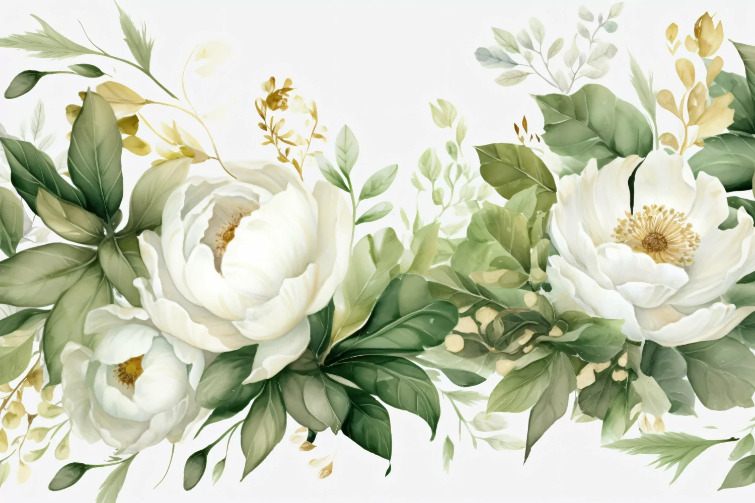 Watercolor Floral Background with White Flowers on White BG product image 1