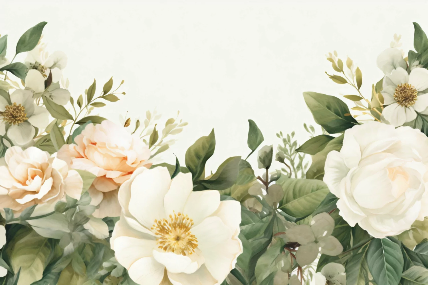 Watercolor Floral Background with White Flowers on White BG product image 1