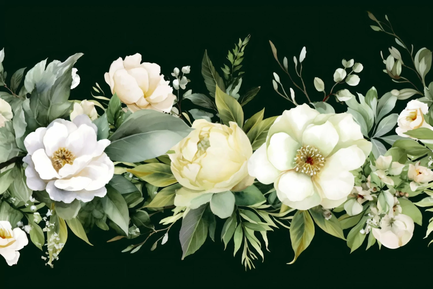 Watercolor Floral Background with White Flowers on Dark BG product image 1