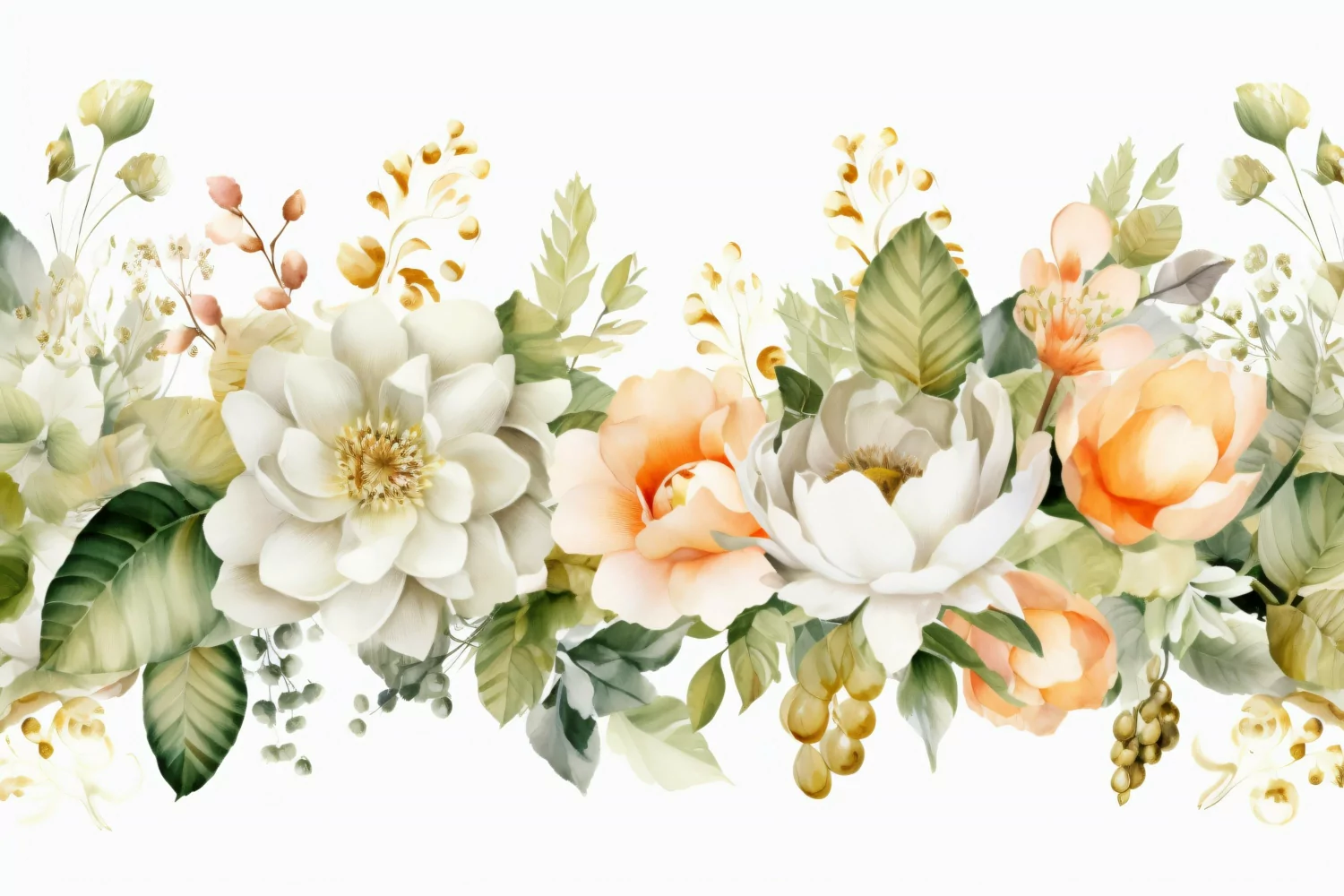 Watercolor Floral Background with White Flowers on White BG product image 1