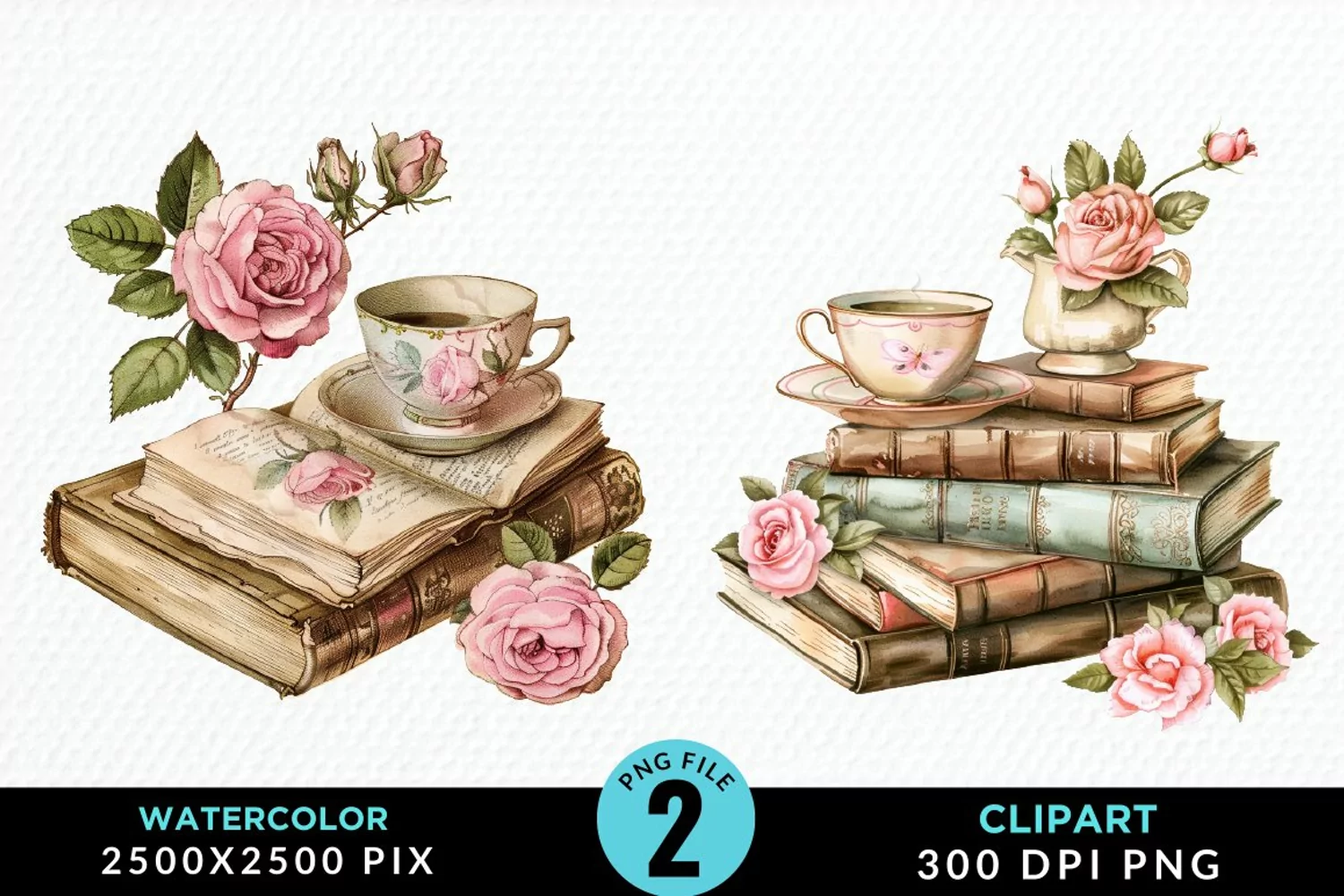 Watercolor Floral Book Illustration Clipart product image 1