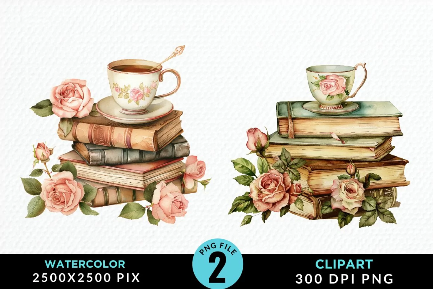 Watercolor Floral Book Illustration Clipart product image 1