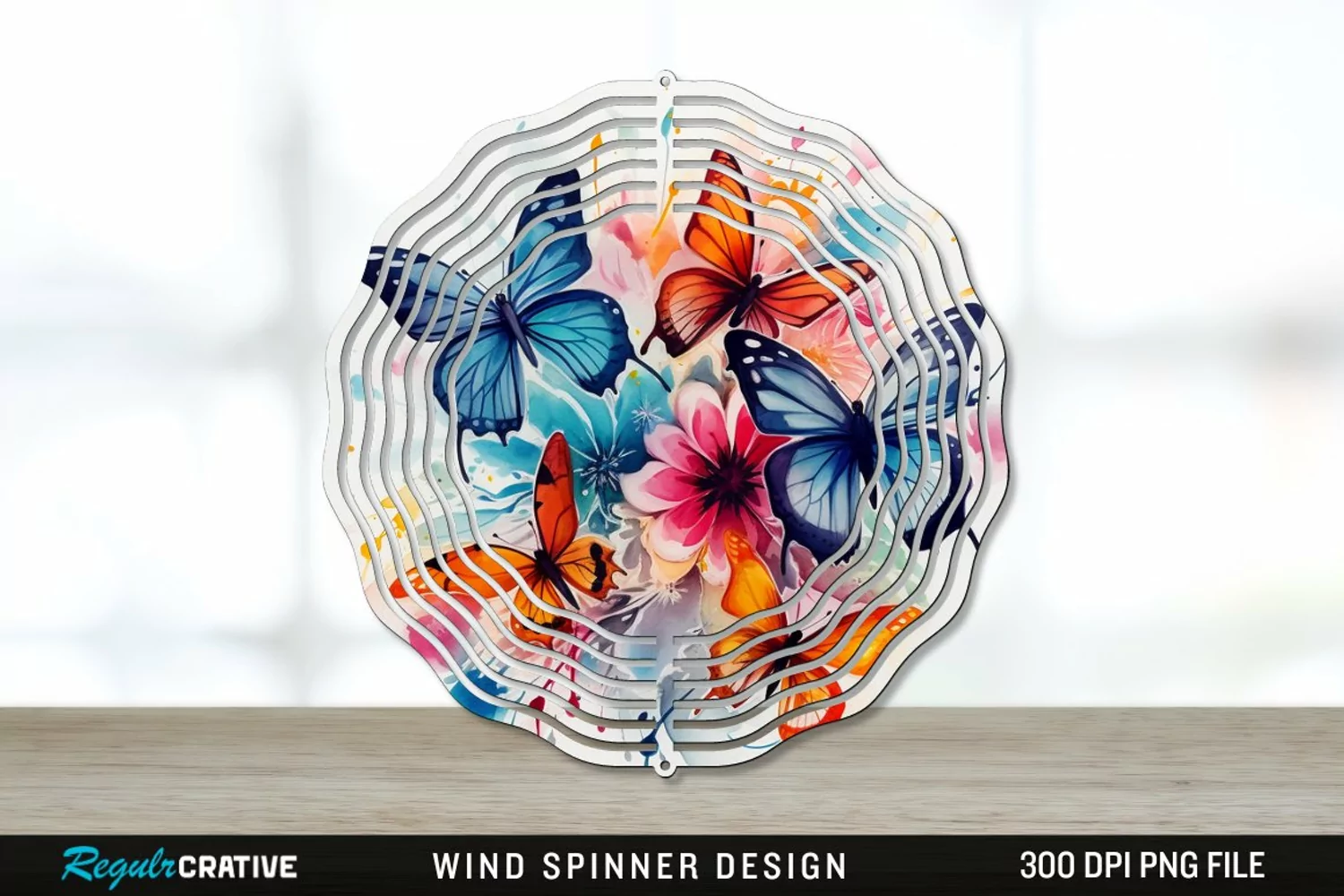 Watercolor Floral Butterflies Wind Spinner Sublimation PNG product image 1