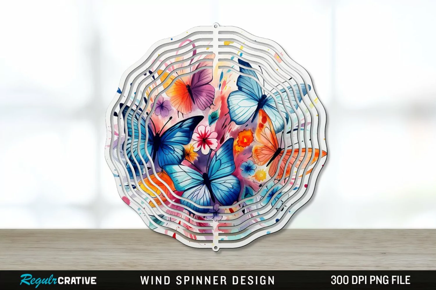 Watercolor Floral Butterflies Wind Spinner Sublimation PNG product image 1