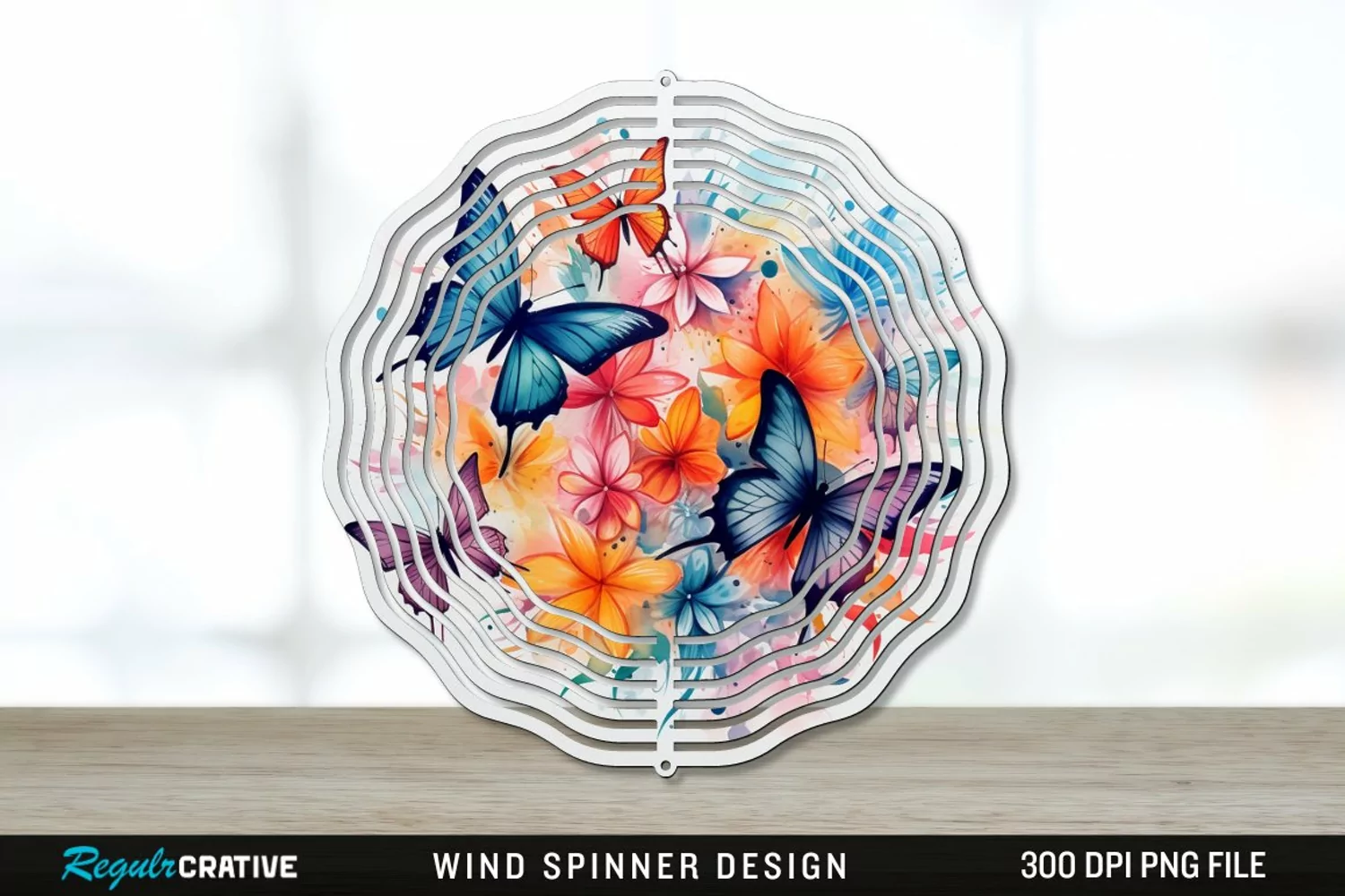 Watercolor Floral Butterflies Wind Spinner Sublimation PNG product image 1