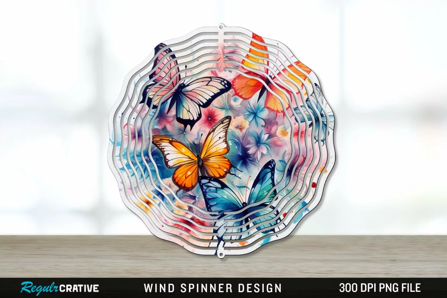 Watercolor Floral Butterflies Wind Spinner Sublimation PNG product image 1