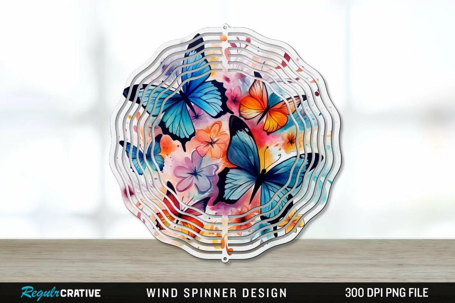 Watercolor Floral Butterflies Wind Spinner Sublimation PNG product image 1