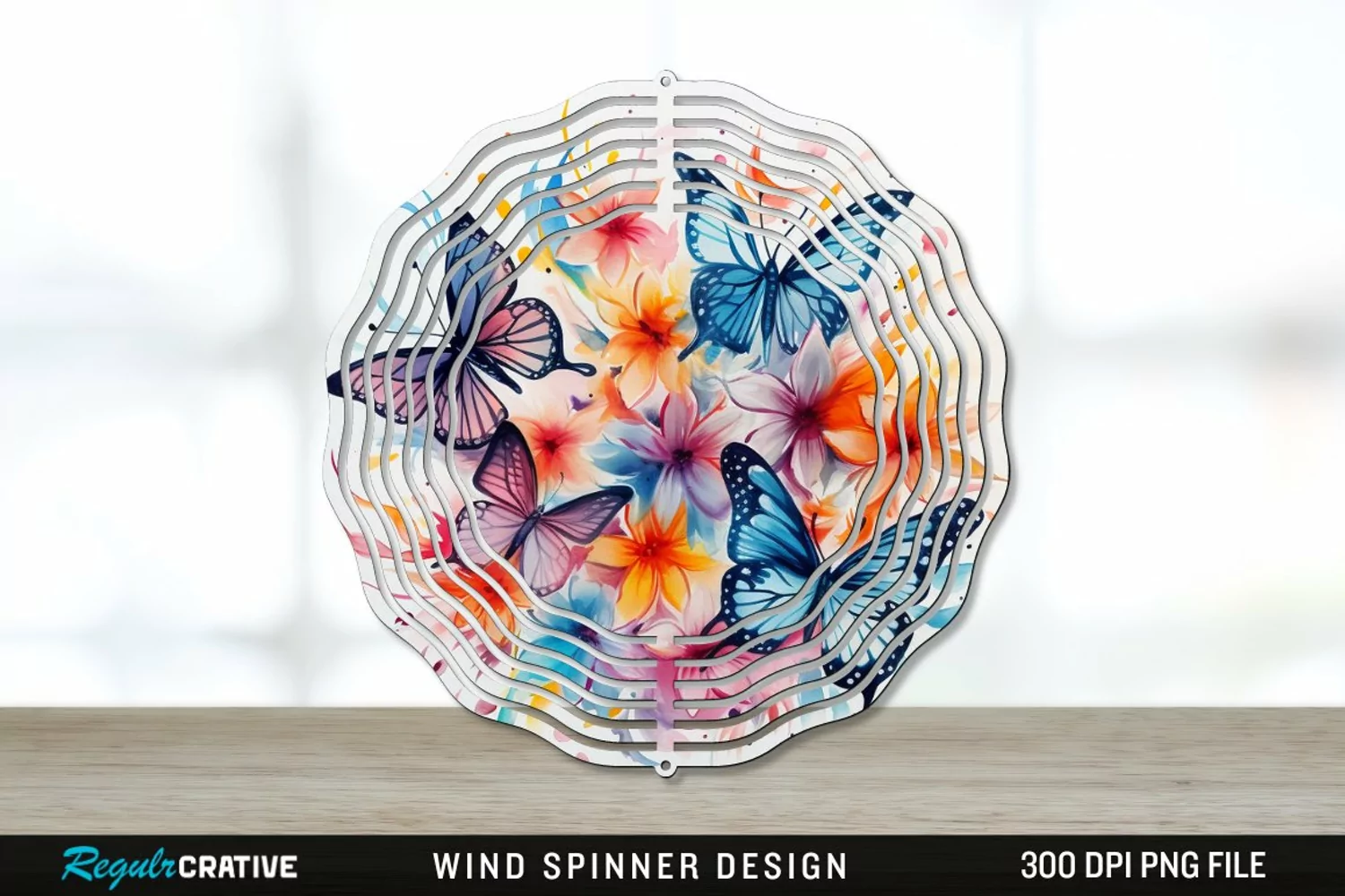 Watercolor Floral Butterflies Wind Spinner Sublimation PNG product image 1