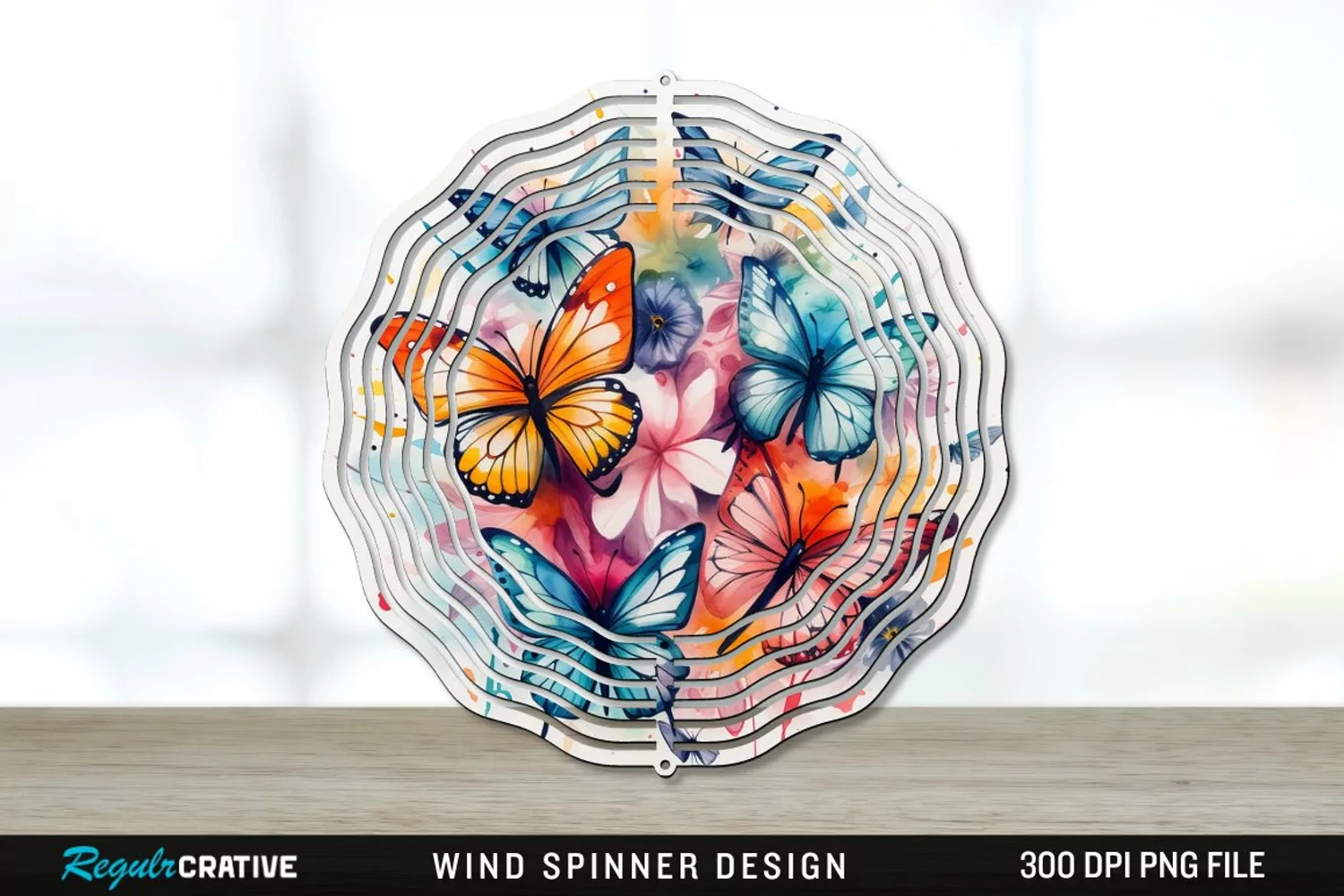 Watercolor Floral Butterflies Wind Spinner Sublimation PNG product image 1
