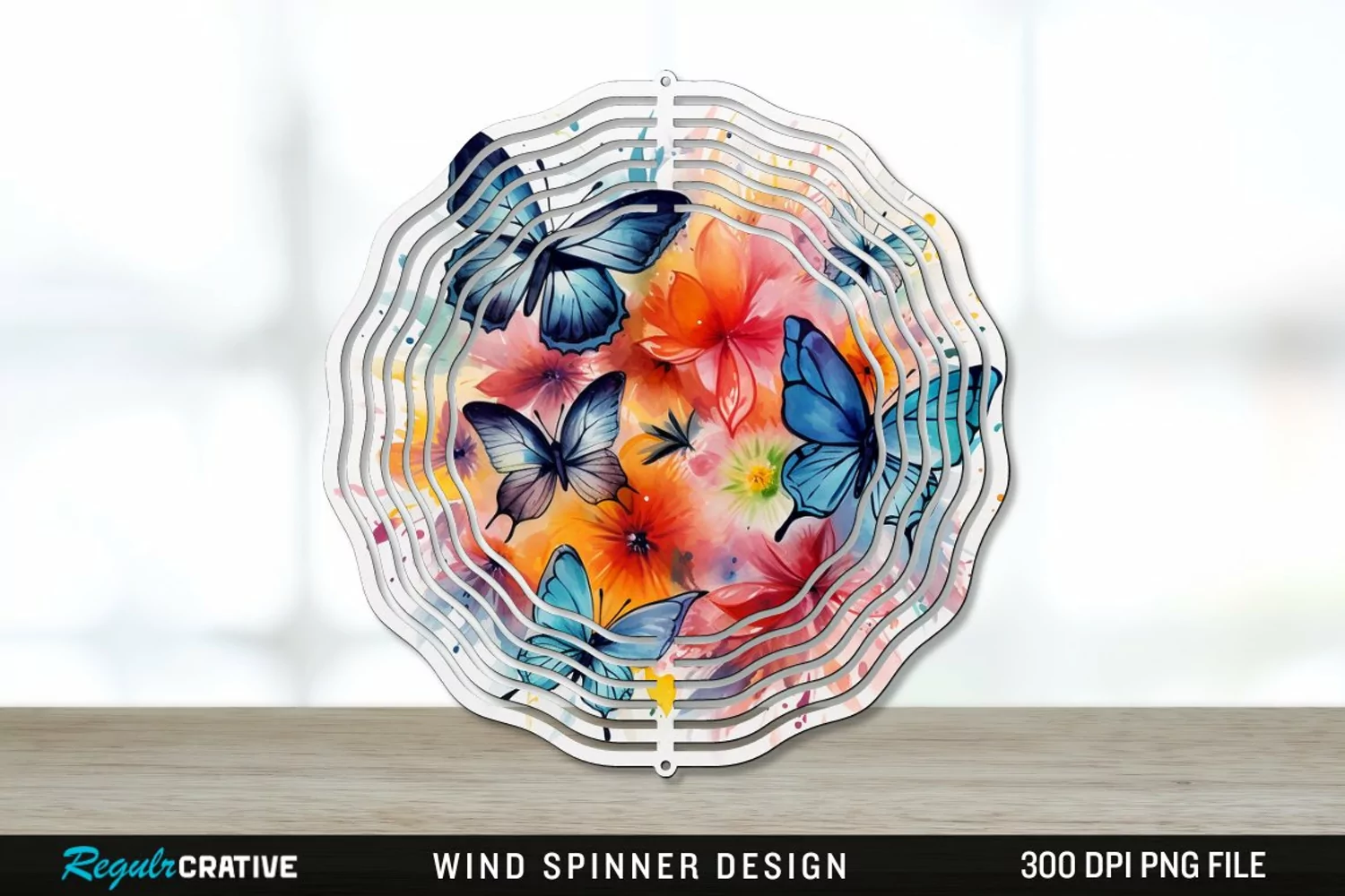 Watercolor Floral Butterflies Wind Spinner Sublimation PNG product image 1