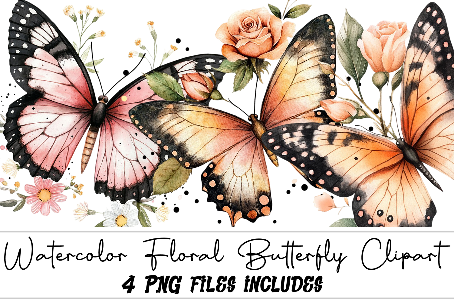 Watercolor Floral Butterfly Clipart product image 1